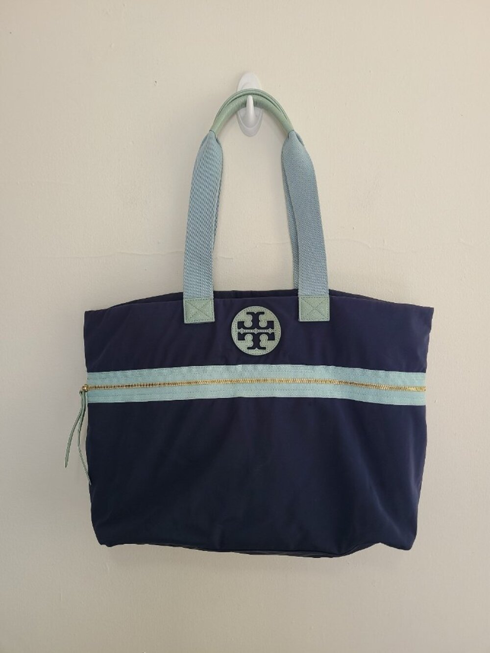 Tory Burch Nylon Tote Bag Navy Blue Shoulder Bag